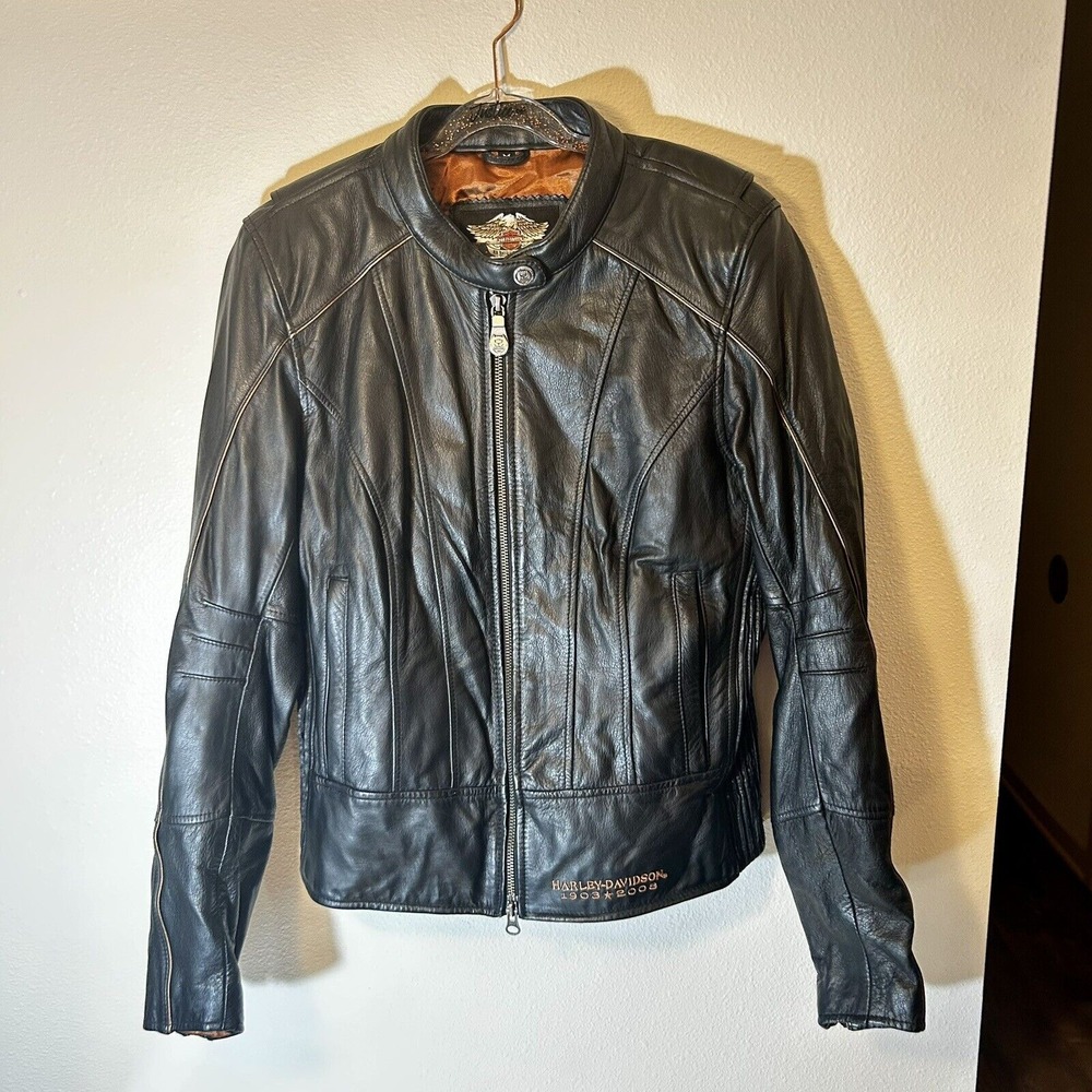 Harley Davidson women Leather jacket 105th  Anniversary‎  logo  Moto Riding Sz M